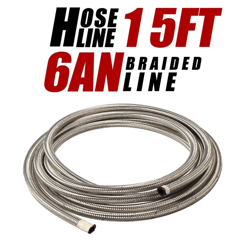 Vincos 15 Ft 6AN ID 10AN OD Universal Braided Stainless Steel CPE Oil Fuel Gas Line Hose Fit - Image 2